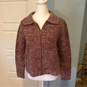 Vintage 90s Heather Pink Wool Blend Zip-Up Cardigan Women’s M